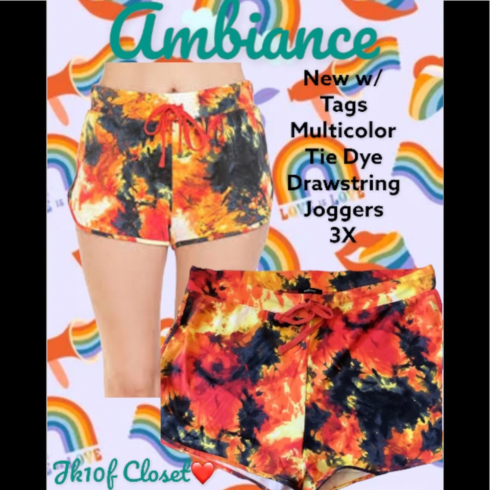 🌻NWT AMBIANCE 3X TIE DYE MULTICOLOR JOGGER SHORTS - Picture 11 of 11